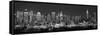 West Side Skyline at Night in Black and White, New York, USA-null-Framed Stretched Canvas