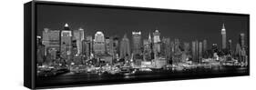 West Side Skyline at Night in Black and White, New York, USA-null-Framed Stretched Canvas