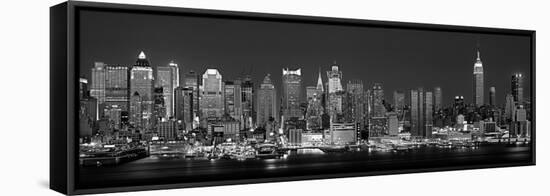 West Side Skyline at Night in Black and White, New York, USA-null-Framed Stretched Canvas
