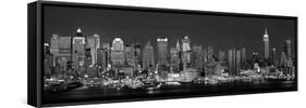West Side Skyline at Night in Black and White, New York, USA-null-Framed Stretched Canvas