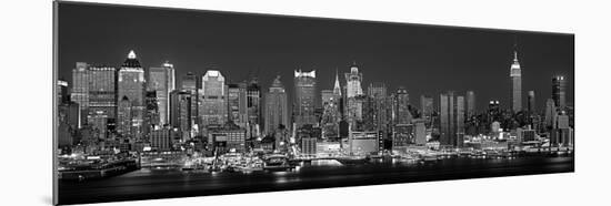 West Side Skyline at Night in Black and White, New York, USA-null-Mounted Photographic Print