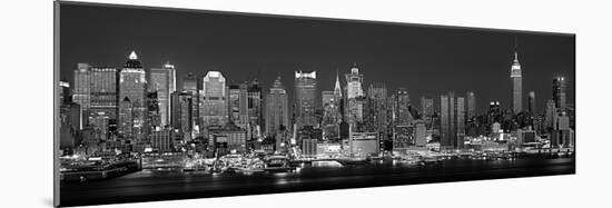 West Side Skyline at Night in Black and White, New York, USA-null-Mounted Premium Photographic Print