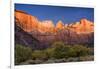 West Temple, Altar of Sacrifice, and Sundial at Sunrise, Zion NP, Utah-Howie Garber-Framed Photographic Print