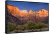 West Temple, Altar of Sacrifice, and Sundial at Sunrise, Zion NP, Utah-Howie Garber-Framed Stretched Canvas