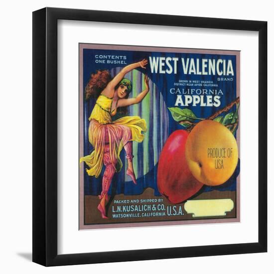 West Valencia Apple Crate Label - Watsonville, CA-Lantern Press-Framed Art Print