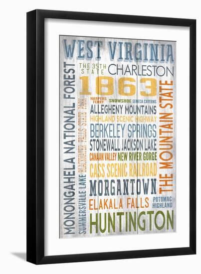 West Virginia - Barnwood Typography-Lantern Press-Framed Art Print