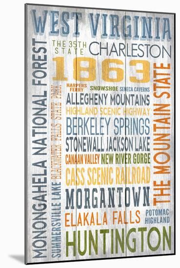 West Virginia - Barnwood Typography-Lantern Press-Mounted Art Print