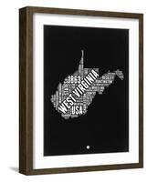 West Virginia Black and White Map-NaxArt-Framed Art Print