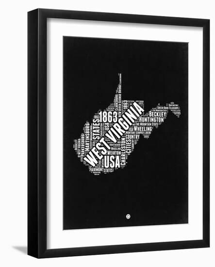 West Virginia Black and White Map-NaxArt-Framed Art Print