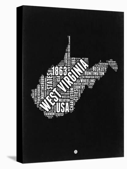 West Virginia Black and White Map-NaxArt-Stretched Canvas
