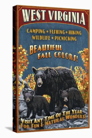 West Virginia - Black Bear Family-Lantern Press-Stretched Canvas
