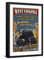 West Virginia - Black Bear Family-Lantern Press-Framed Art Print