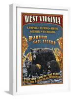 West Virginia - Black Bear Family-Lantern Press-Framed Art Print