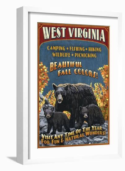 West Virginia - Black Bear Family-Lantern Press-Framed Art Print