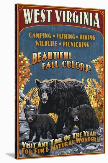 West Virginia - Black Bear Family-Lantern Press-Stretched Canvas