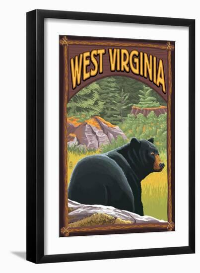 West Virginia - Black Bear in Forest-Lantern Press-Framed Art Print