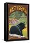 West Virginia - Black Bear in Forest-Lantern Press-Framed Stretched Canvas