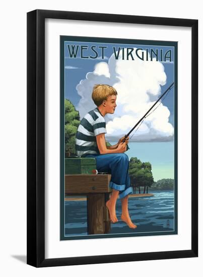 West Virginia - Boy Fishing-Lantern Press-Framed Art Print