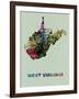 West Virginia Color Splatter Map-NaxArt-Framed Art Print