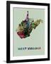 West Virginia Color Splatter Map-NaxArt-Framed Art Print