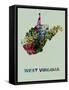 West Virginia Color Splatter Map-NaxArt-Framed Stretched Canvas