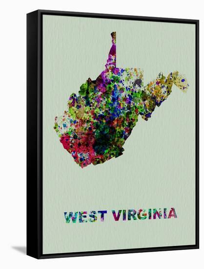 West Virginia Color Splatter Map-NaxArt-Framed Stretched Canvas