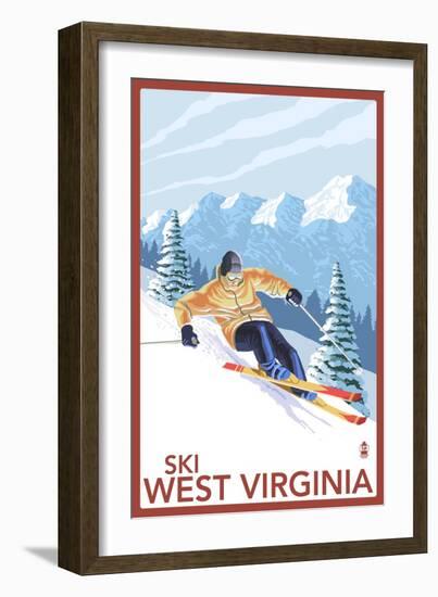 West Virginia - Downhill Skier Scene-Lantern Press-Framed Art Print