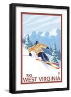 West Virginia - Downhill Skier Scene-Lantern Press-Framed Art Print