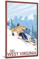 West Virginia - Downhill Skier Scene-Lantern Press-Mounted Art Print