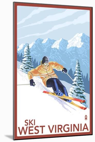 West Virginia - Downhill Skier Scene-Lantern Press-Mounted Art Print