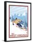 West Virginia - Downhill Skier Scene-Lantern Press-Framed Art Print