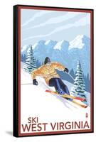 West Virginia - Downhill Skier Scene-Lantern Press-Framed Stretched Canvas