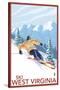 West Virginia - Downhill Skier Scene-Lantern Press-Stretched Canvas