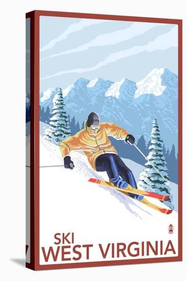 West Virginia - Downhill Skier Scene-Lantern Press-Stretched Canvas