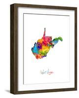 West Virginia Map-Michael Tompsett-Framed Art Print