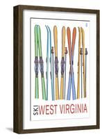 West Virginia - Skis in Snow-Lantern Press-Framed Art Print