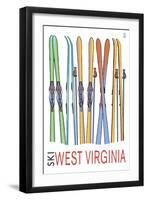 West Virginia - Skis in Snow-Lantern Press-Framed Art Print