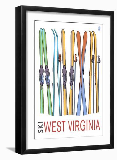 West Virginia - Skis in Snow-Lantern Press-Framed Art Print