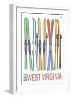 West Virginia - Skis in Snow-Lantern Press-Framed Art Print