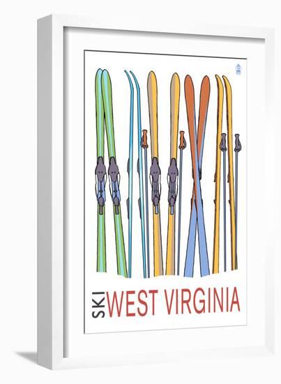 West Virginia - Skis in Snow-Lantern Press-Framed Art Print