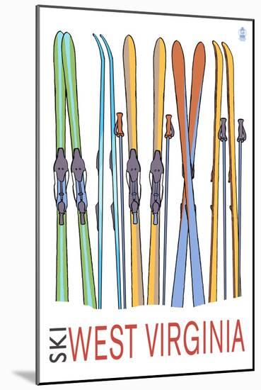 West Virginia - Skis in Snow-Lantern Press-Mounted Art Print