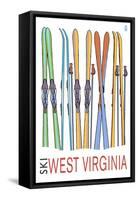 West Virginia - Skis in Snow-Lantern Press-Framed Stretched Canvas