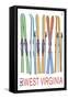 West Virginia - Skis in Snow-Lantern Press-Framed Stretched Canvas