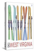 West Virginia - Skis in Snow-Lantern Press-Stretched Canvas