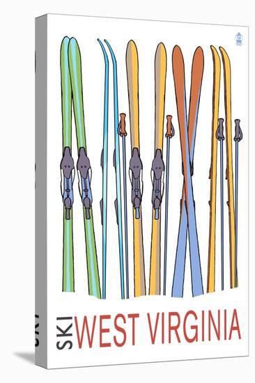 West Virginia - Skis in Snow-Lantern Press-Stretched Canvas