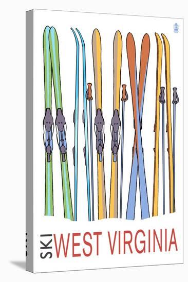 West Virginia - Skis in Snow-Lantern Press-Stretched Canvas