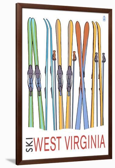 West Virginia - Skis in Snow-Lantern Press-Framed Art Print