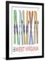 West Virginia - Skis in Snow-Lantern Press-Framed Art Print