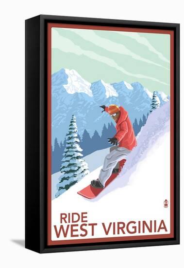 West Virginia - Snowboarder-Lantern Press-Framed Stretched Canvas
