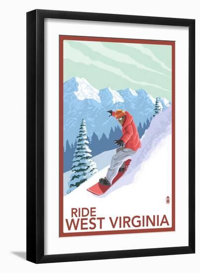 West Virginia - Snowboarder-Lantern Press-Framed Art Print